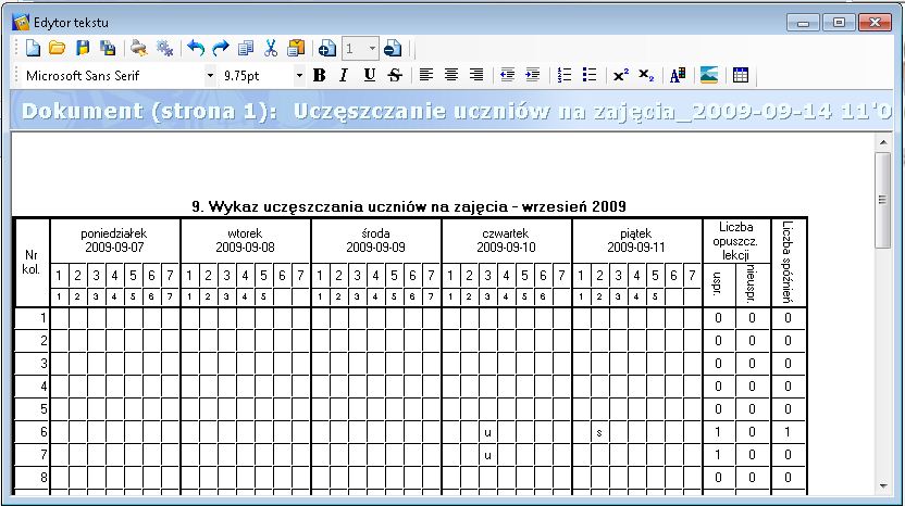 Lista Do Dziennika Lekcyjnego Szablon Strony tradycyjnego dziennika lekcyjnego